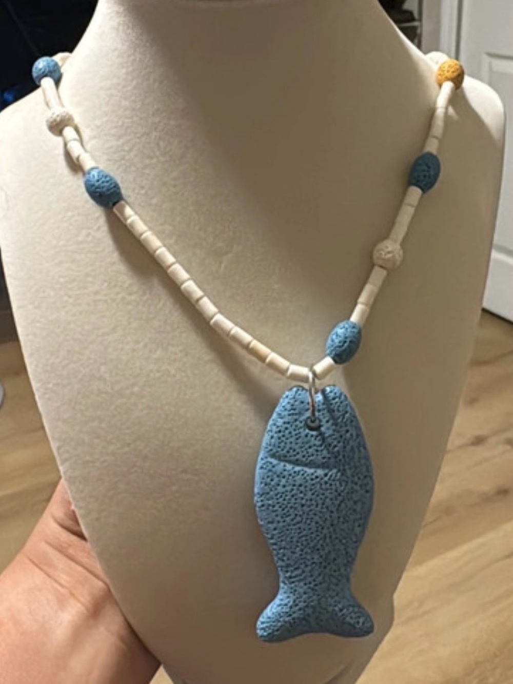 Handcrafted Blue Fish Pendant Necklace - Women Jewelry